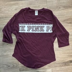 PINK Victoria's Secret Burgundy 3/4 Sleeve Tee